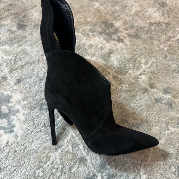 AUTHENTIC SAINT LAURENT SUEDE ANKLE HEELS BOOTS BLACK - Picture 9 of 10